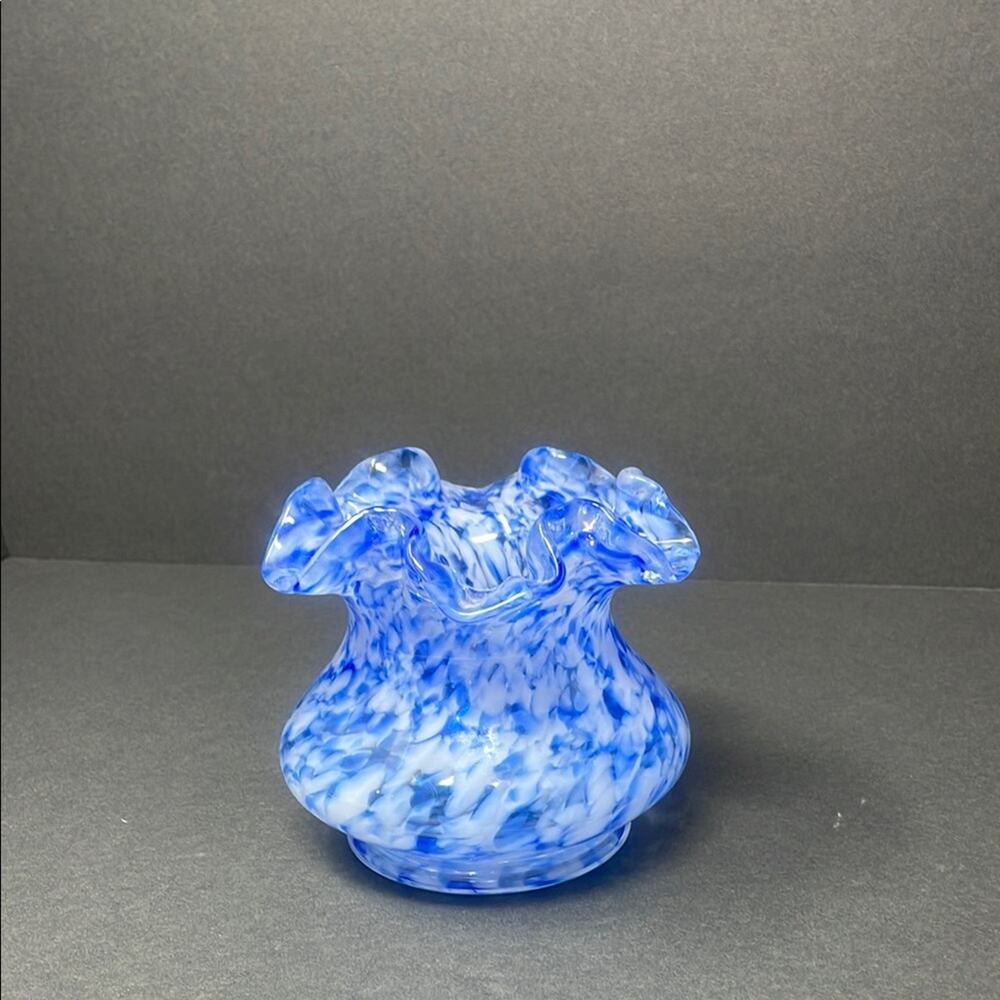 Vintage Fenton Glass Vase Blue Mist Vasa Murrhina Opalescent